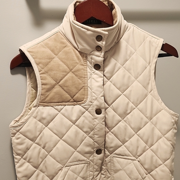 Lauren, Ralph Lauren quilted vest,  women's size medium, ivory/tan - Picture 3 of 8